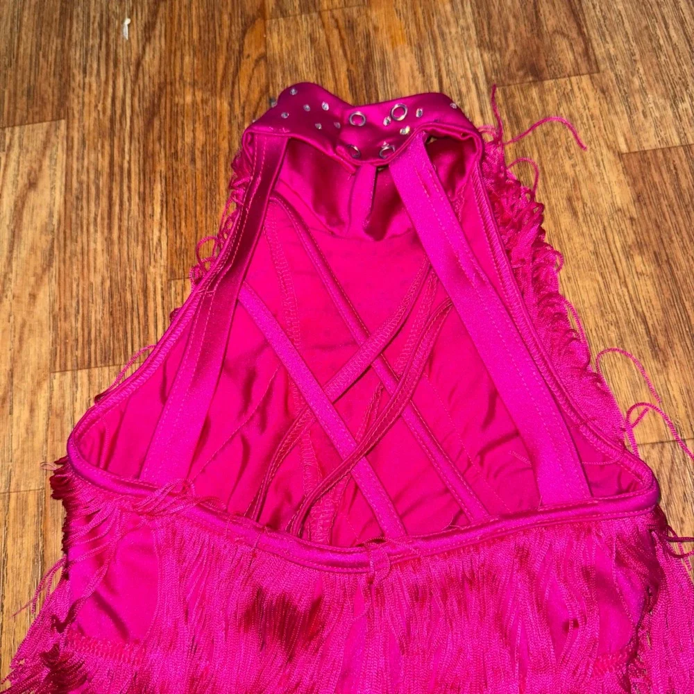 Weissman Hot Pink Fringe Jazz Dance Rhinestone Spice Up Your Life 14130 MC Sassy